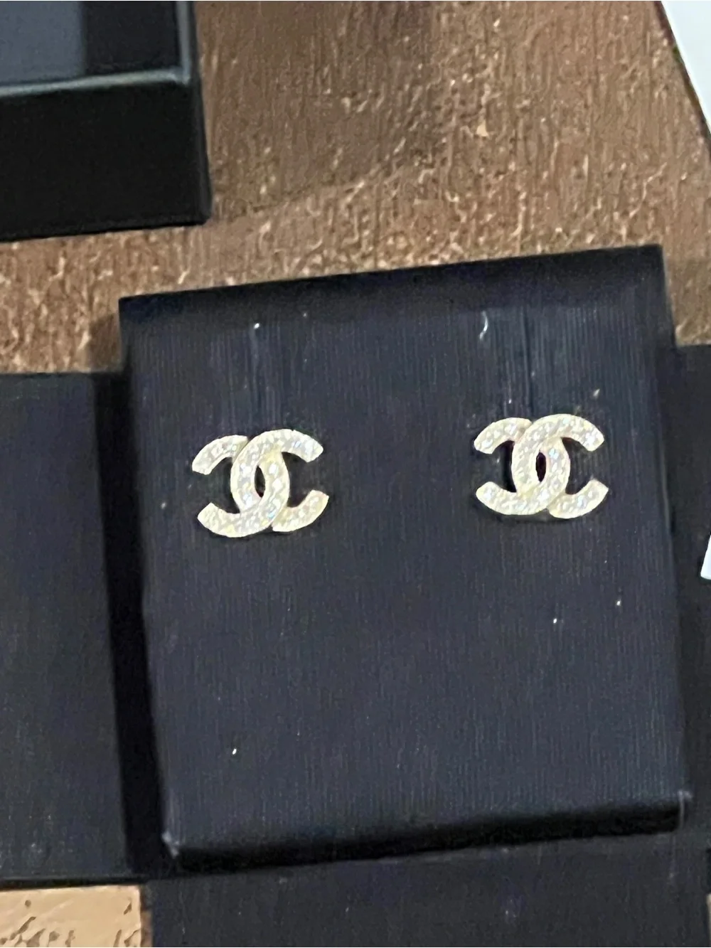 Chanel Gold-Tone PAVED CC Logo Stud Earrings